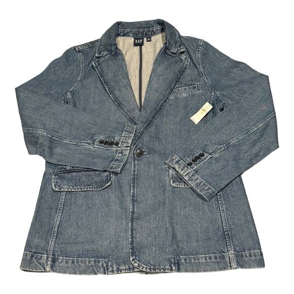 NWT Gap Blue Indigo Denim Blazer one button closing size Large - Picture 5 of 13